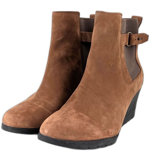UGG Indra Waterproof Brown Suede Chelsea Wedge Ankle Boots - Size 11 - Picture 1 of 6